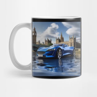 A Blue Sports Car Floating On The River Thames Mug